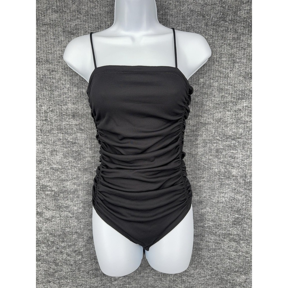 Intimately Free People Bodysuit Womens Small Black One Piece Ruched Ribbed Tank